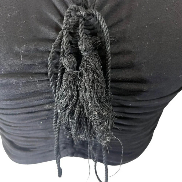 Windsor Black Cropped Top Size Medium Tassels Ruched Gathered Long Sleeve Blouse - Picture 4 of 5